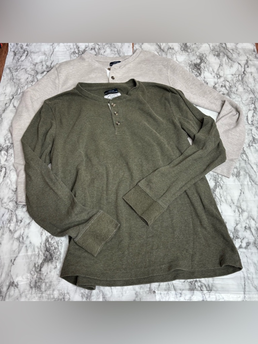 St. John's Bay bundle of two Long Sleeve Henleys cream tan olive green large
